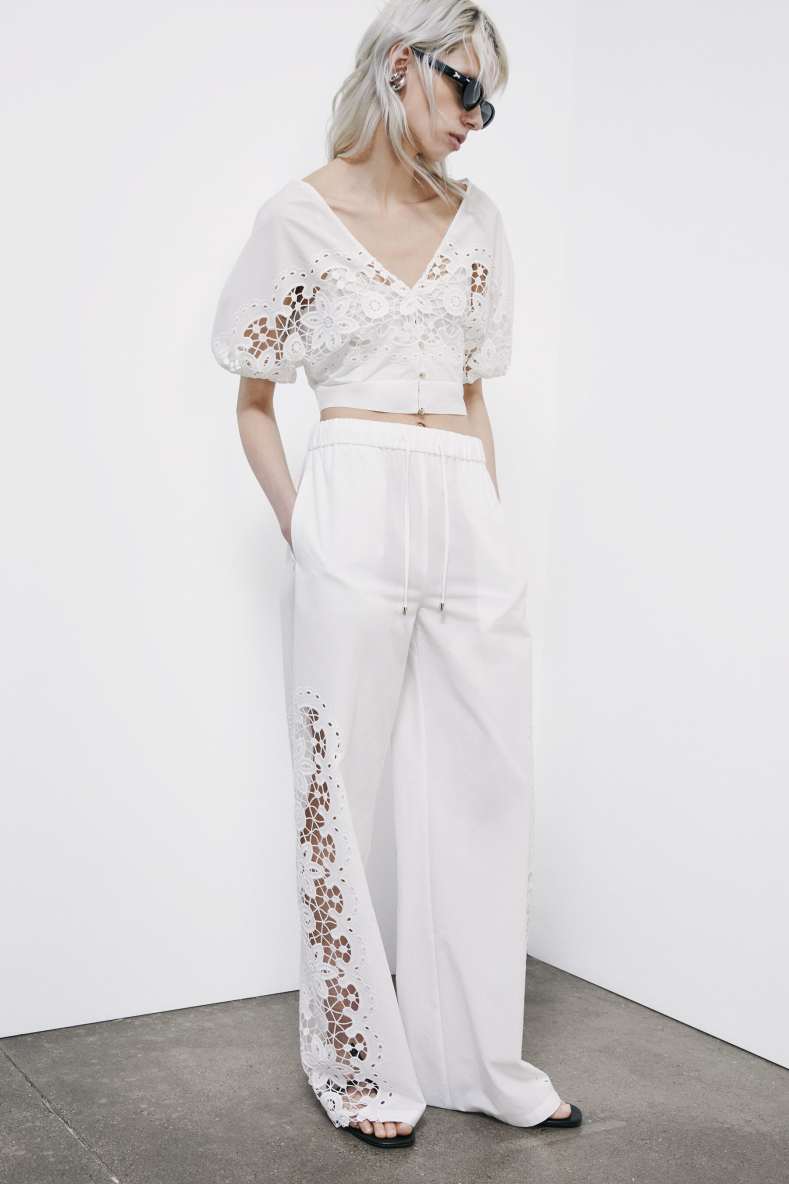 Embroidered trousers, White, Patrizia Pepe