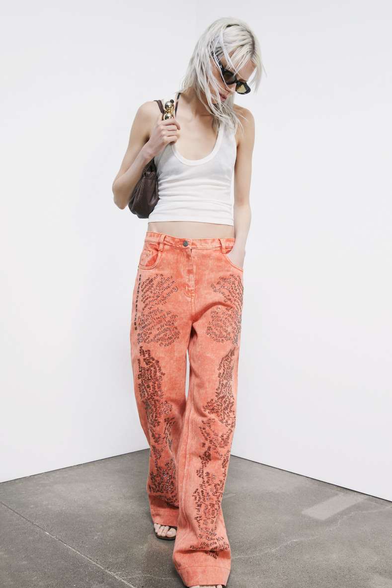 Bermuda en denim avec broderie, Orange, Patrizia Pepe