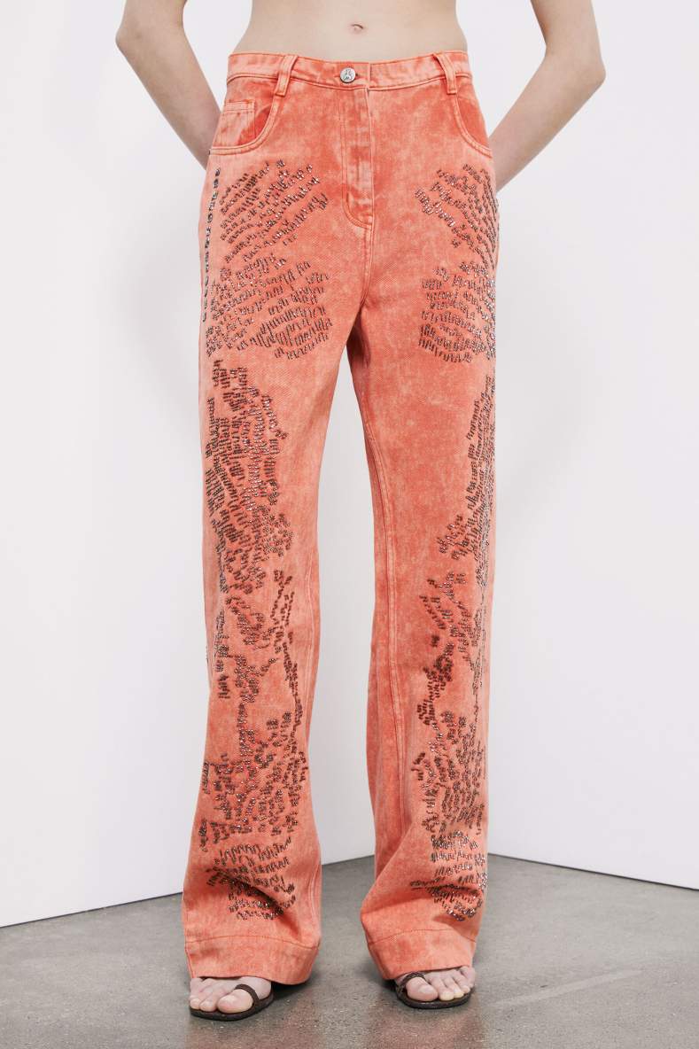 Bermuda en denim avec broderie, Orange, Patrizia Pepe