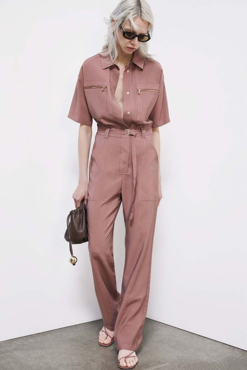 Mono largo workwear en twill, Rosa