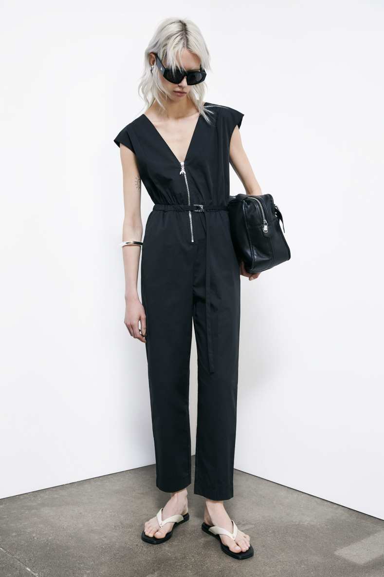 Poplin jumpsuit with belt, Black, Patrizia Pepe