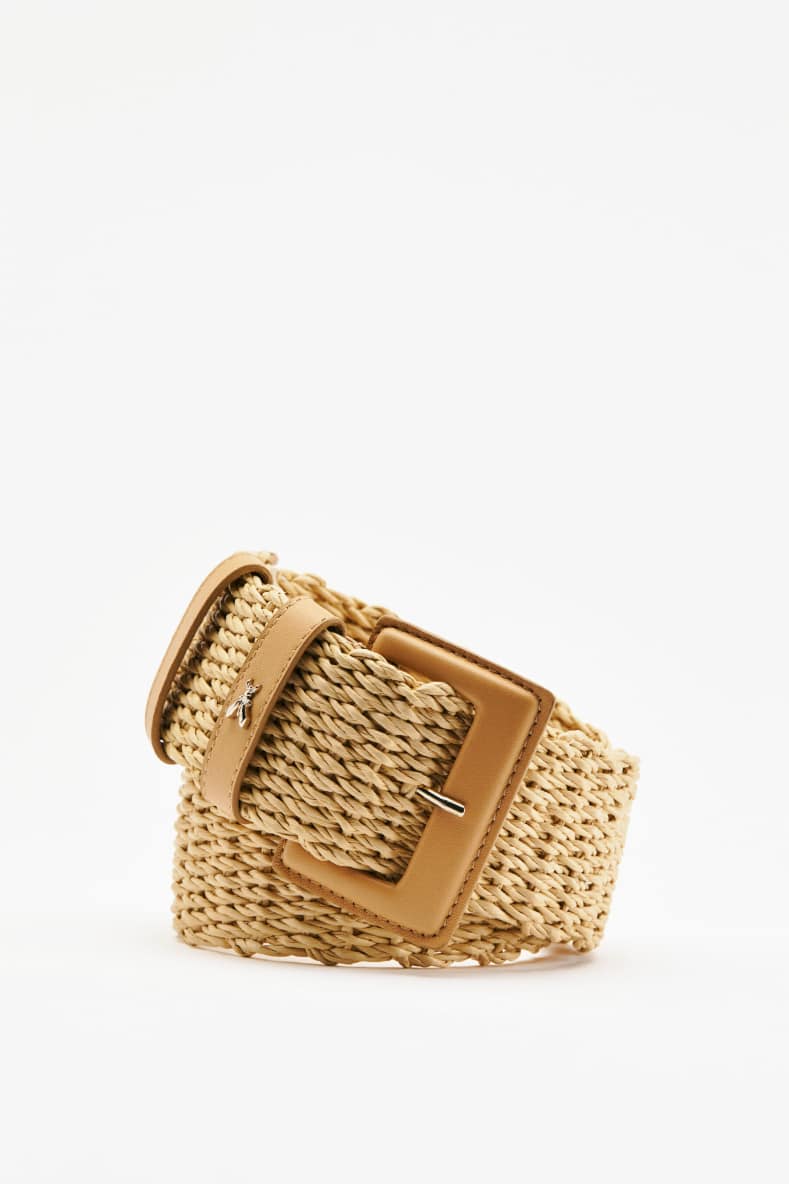 High-waist raffia belt, Beige, Patrizia Pepe