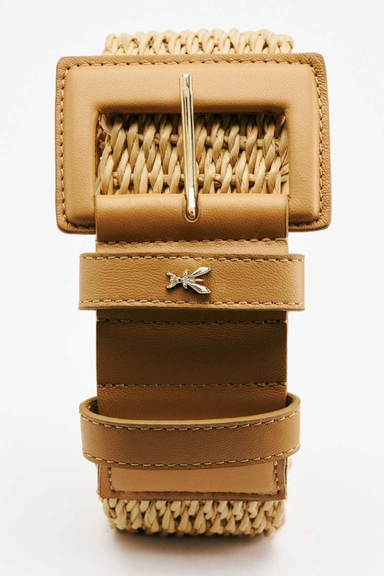 High-waist raffia belt, Beige, Patrizia Pepe