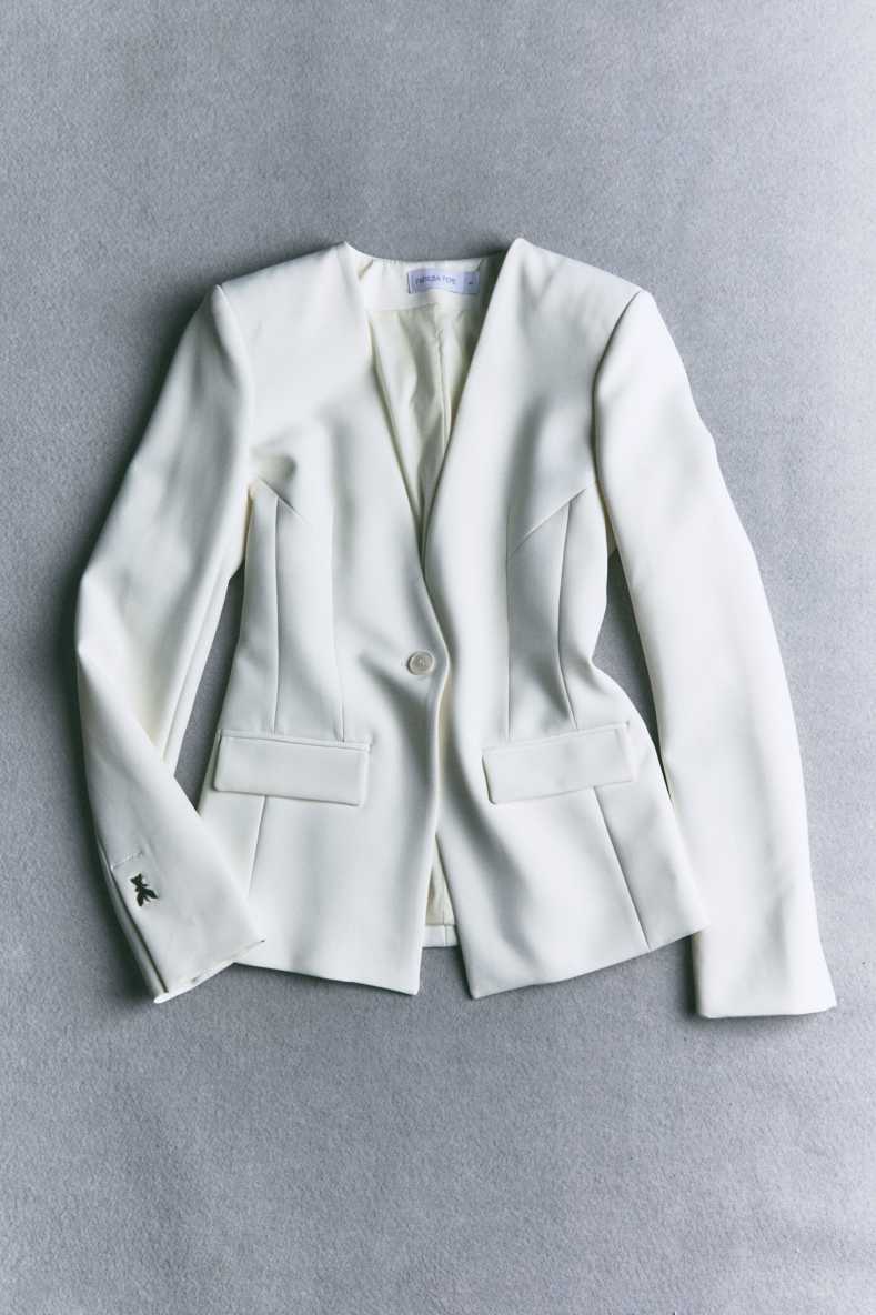 Tailored V-neck blazer, White, Patrizia Pepe