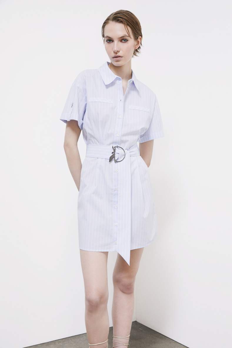 Vestido camisero mini con cintur&oacute;n, Rayas