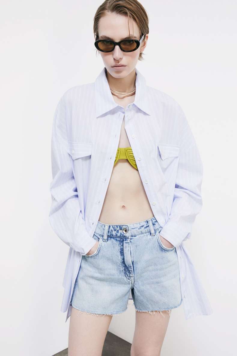 Vestido camisero oversize de popelina, Rayas