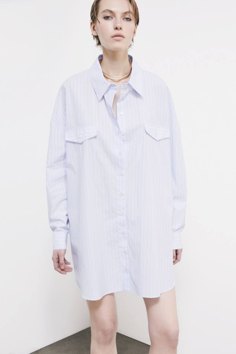 Vestido camisero oversize de popelina, Rayas
