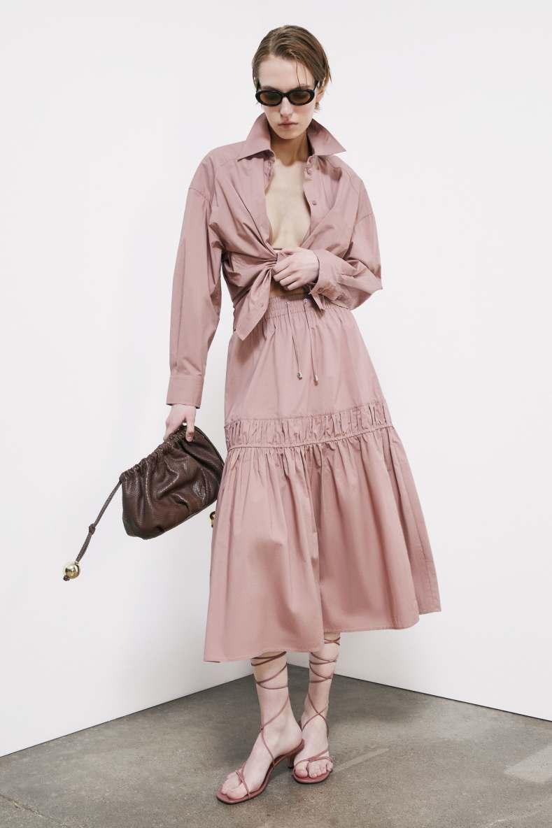 Draped poplin midi skirt, Pink, Patrizia Pepe