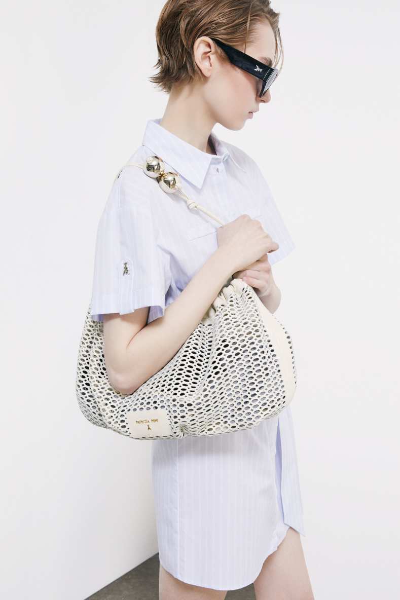 Bubble Clutch Large in perforated leather, White, Patrizia Pepe