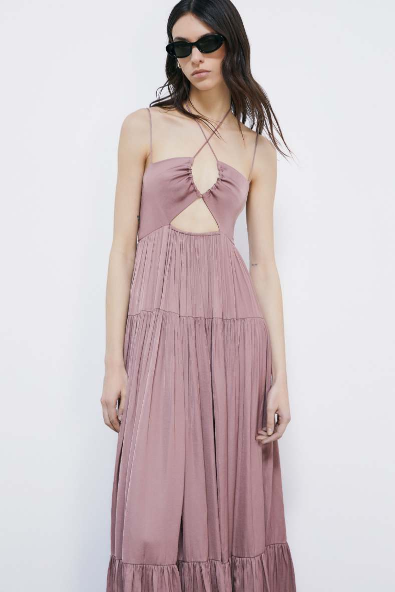 Long satin dress with cut-out, Pink, Patrizia Pepe