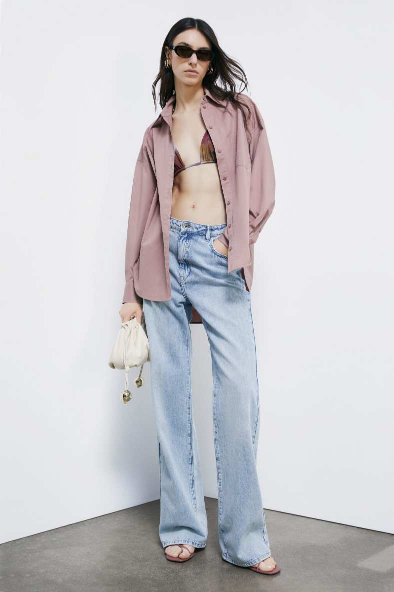 Oversized cotton poplin shirt, Pink, Patrizia Pepe