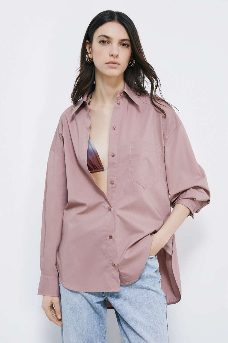 Oversized cotton poplin shirt, Pink, Patrizia Pepe