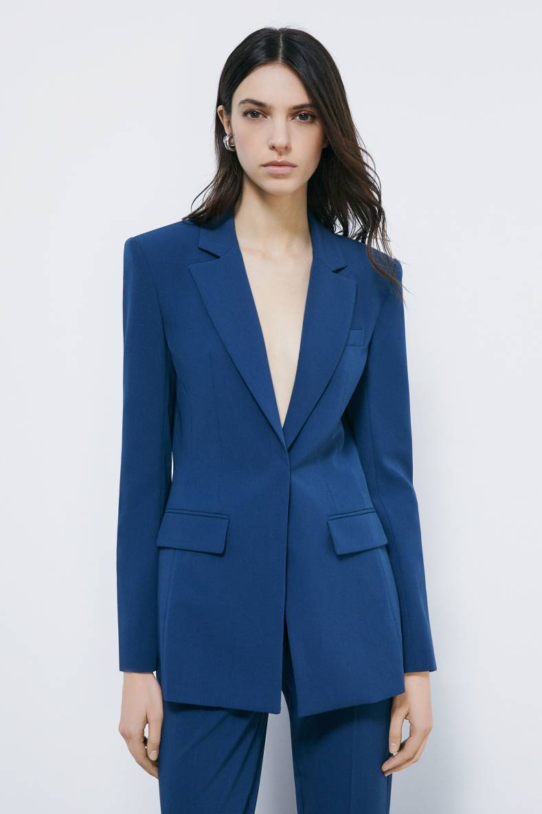 Slim Tailored Blazer, Blue, Patrizia Pepe