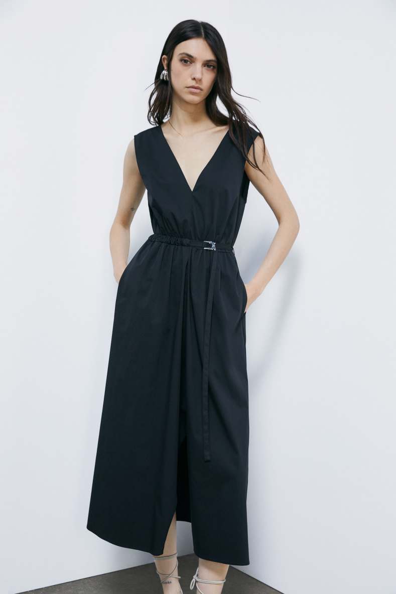 Midi stretch cotton poplin dress, Black, Patrizia Pepe