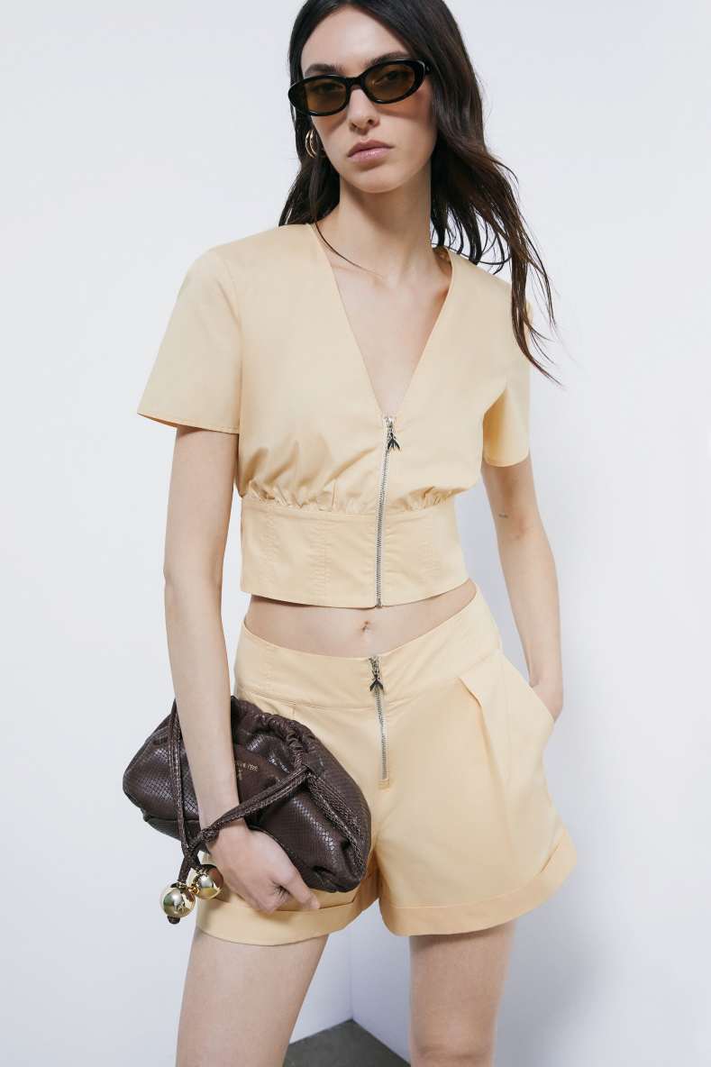 Cropped zip top, Beige, Patrizia Pepe