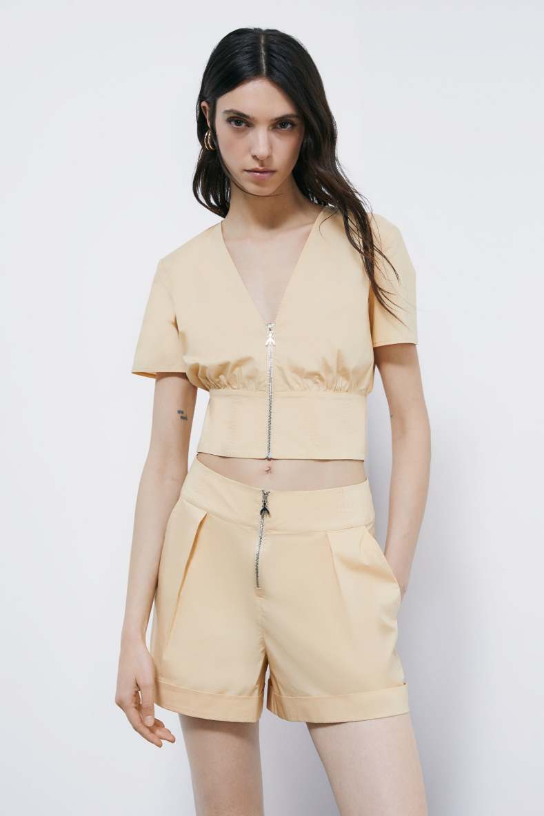Cropped zip top, Beige, Patrizia Pepe