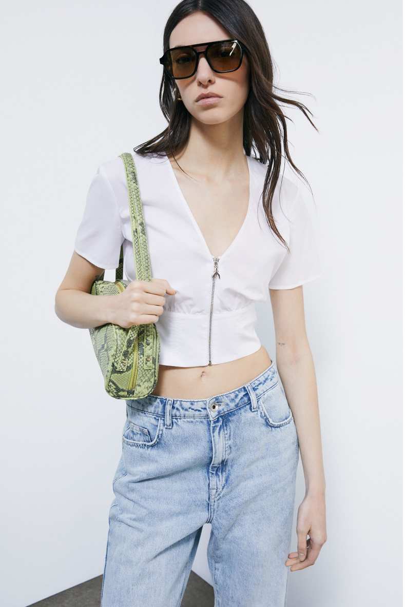 Cropped zip top, White, Patrizia Pepe