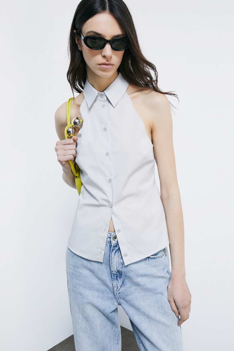 Stretch poplin halter top, Grey, Patrizia Pepe