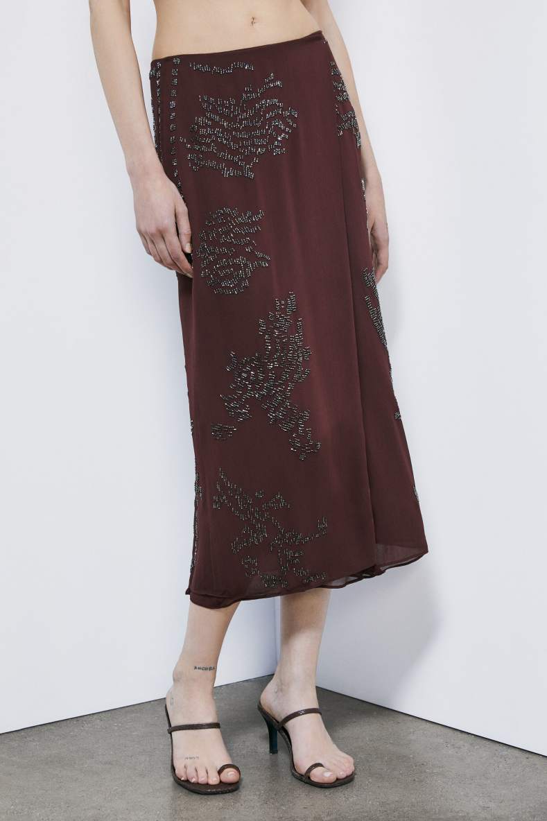 Hand-embroidered wrap skirt, Brown, Patrizia Pepe