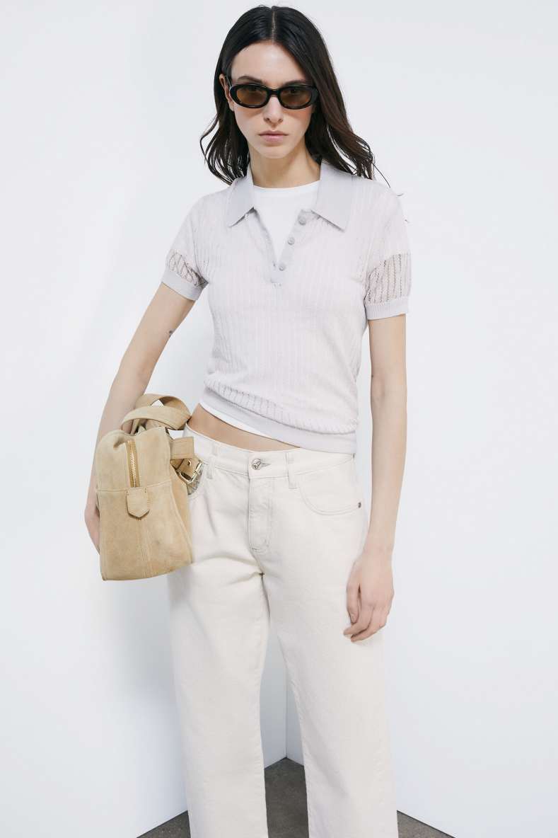 Jacquard-Strick-Polo, Grau, Patrizia Pepe