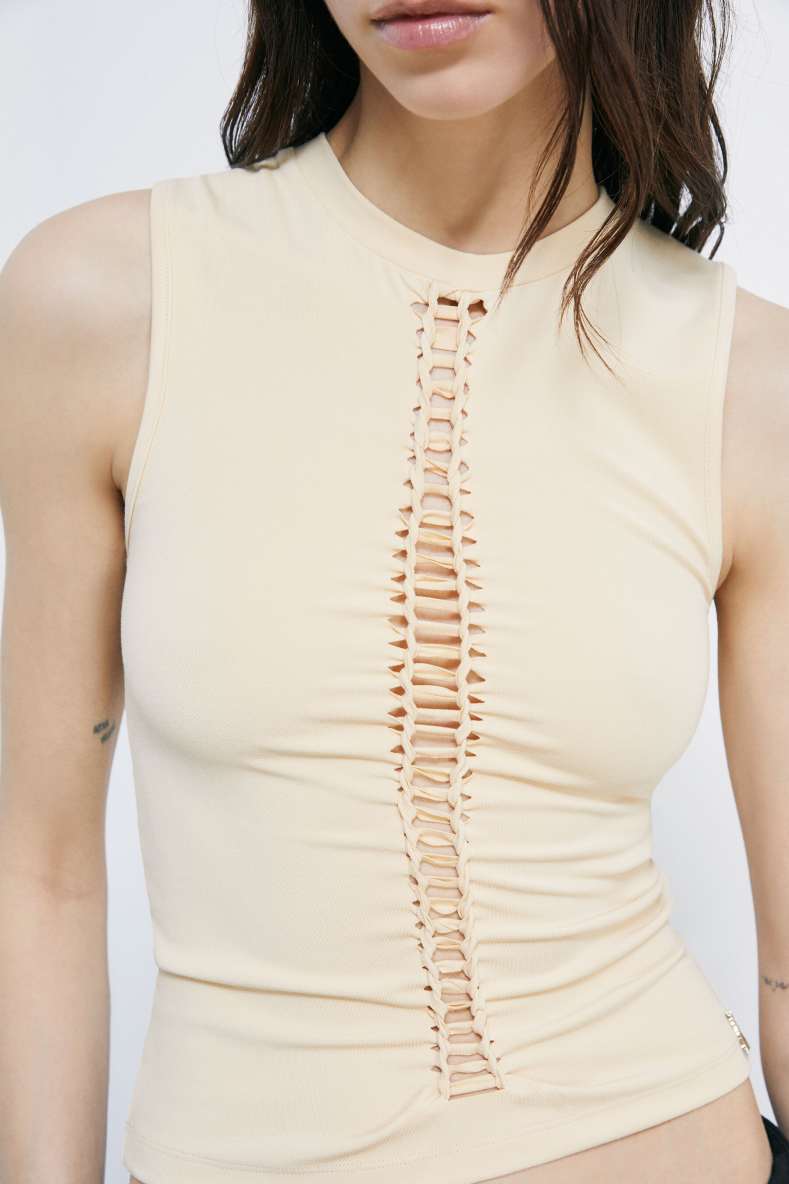 Jersey-Top mit Twist-Detail, Beige, Patrizia Pepe