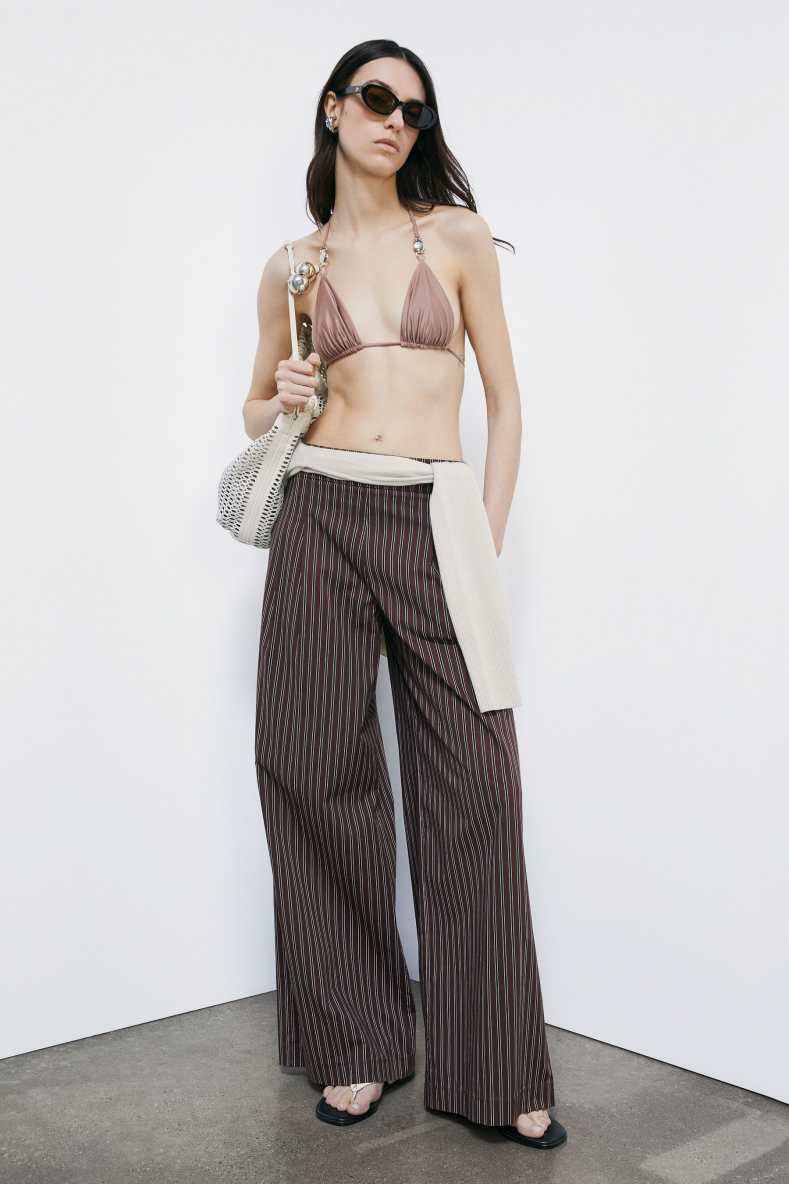 Palazzo trousers in stretch poplin, Stripes, Patrizia Pepe