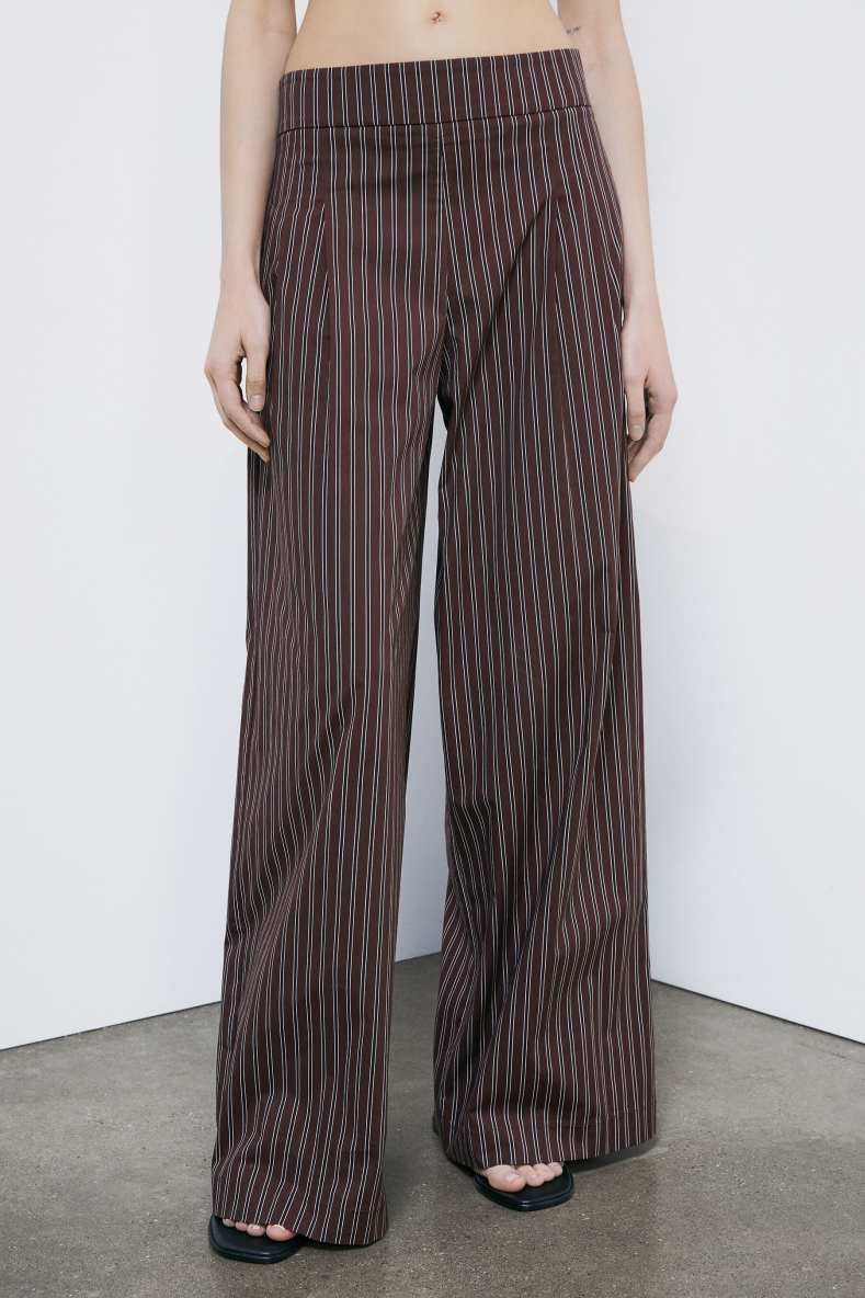 Palazzo trousers in stretch poplin, Stripes, Patrizia Pepe