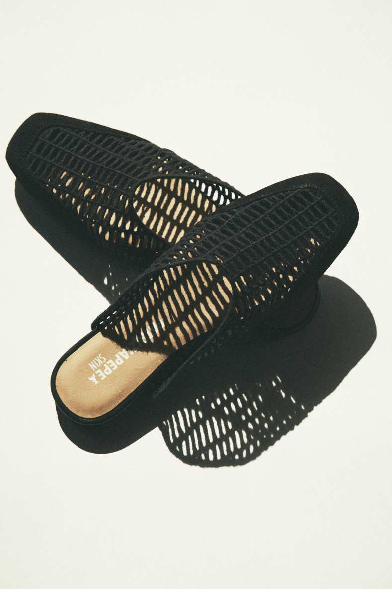 Slippers en raphia, Noir, Patrizia Pepe
