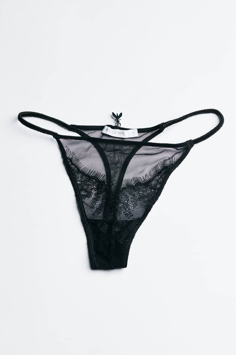 Tulle and lace thong, Black, Patrizia Pepe