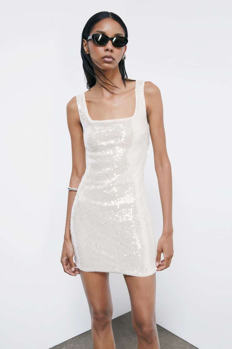 Mini dress in tulle with sequins, White, Patrizia Pepe
