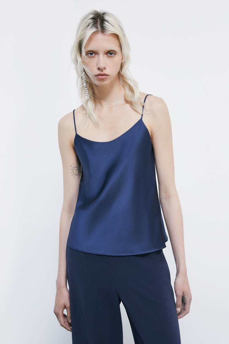 Lingerie top in viscose satin, Blue, Patrizia Pepe