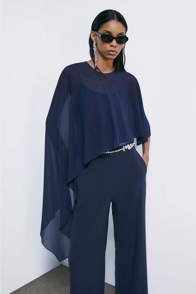 Asymmetric draped shoulder cover, Blue, Patrizia Pepe