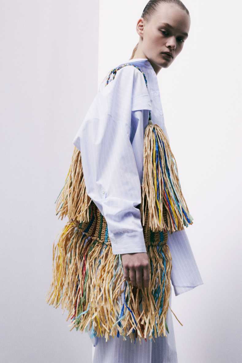 Boho raffia bag with fringes, Multicolor, Patrizia Pepe