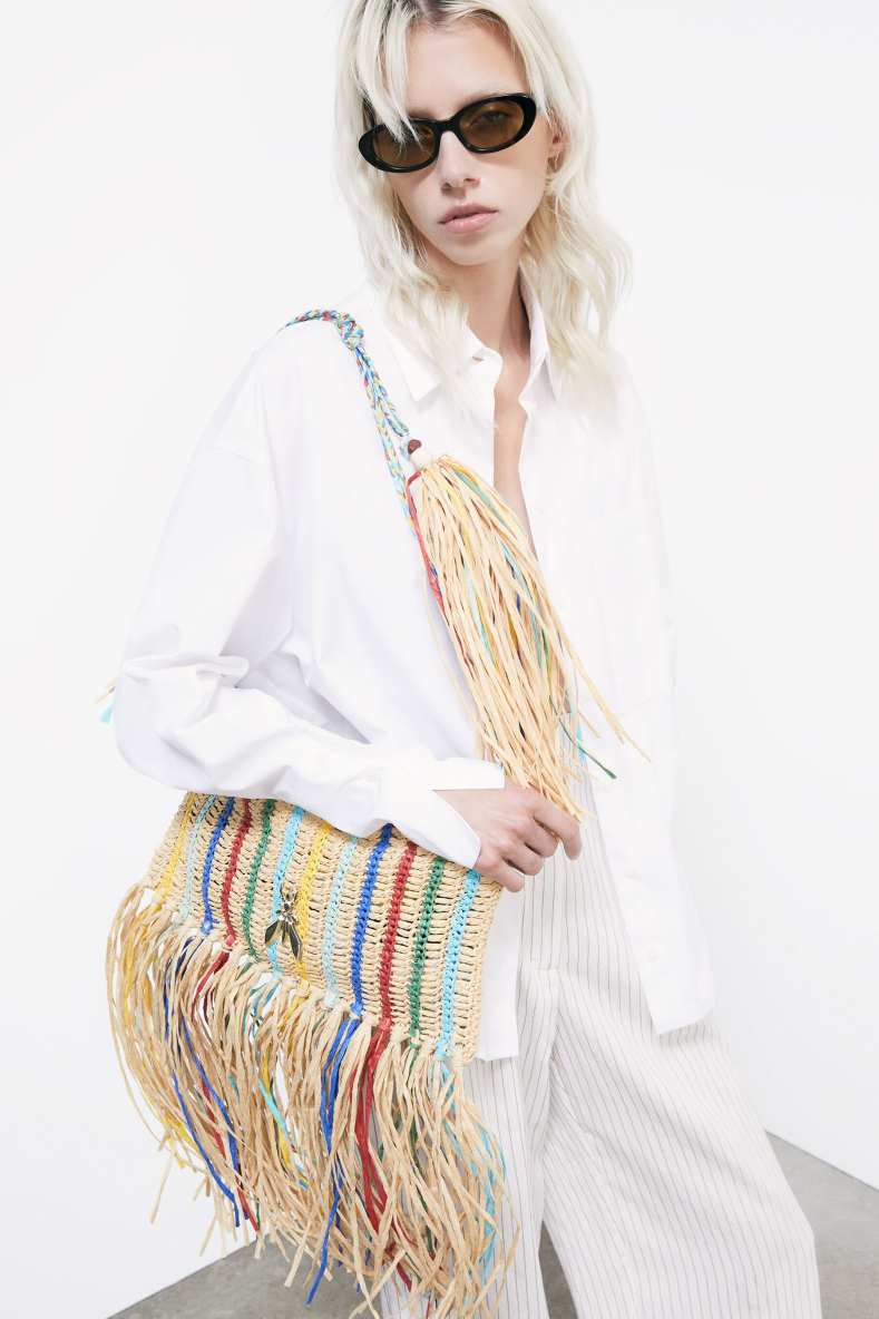 Boho raffia bag with fringes, Multicolor, Patrizia Pepe