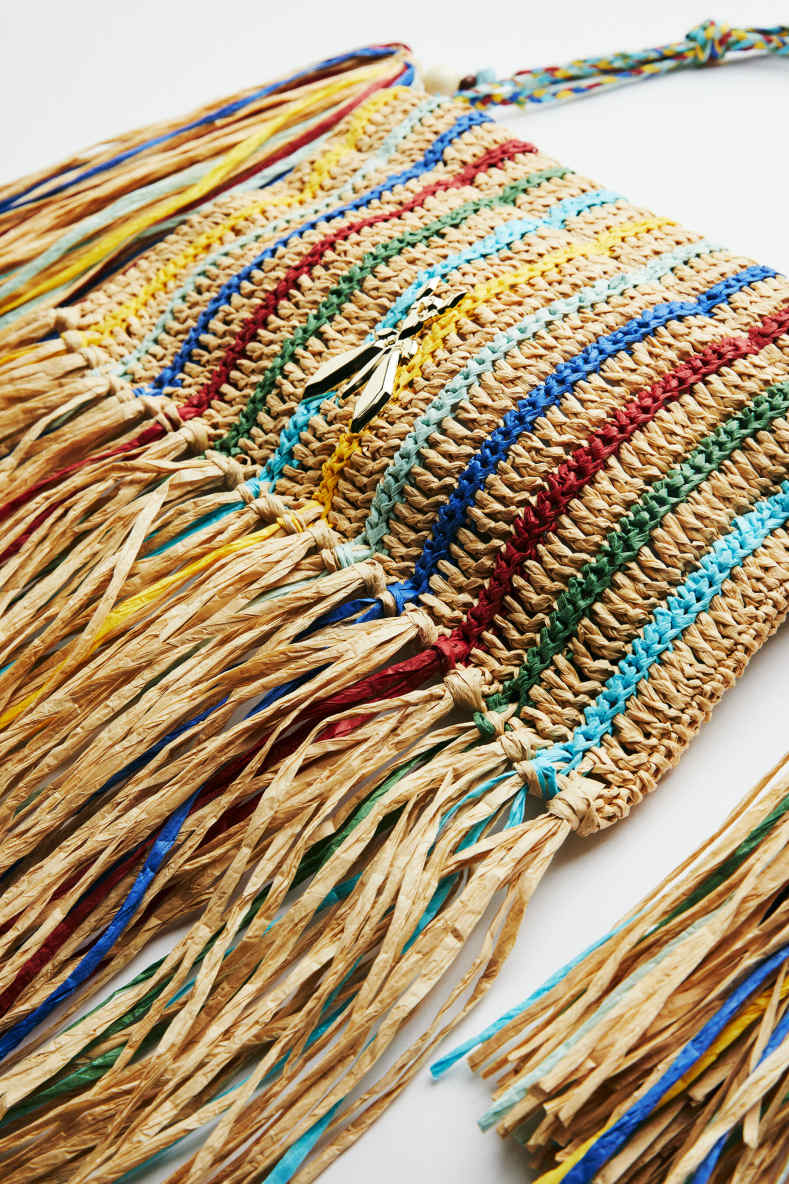 Boho raffia bag with fringes, Multicolor, Patrizia Pepe