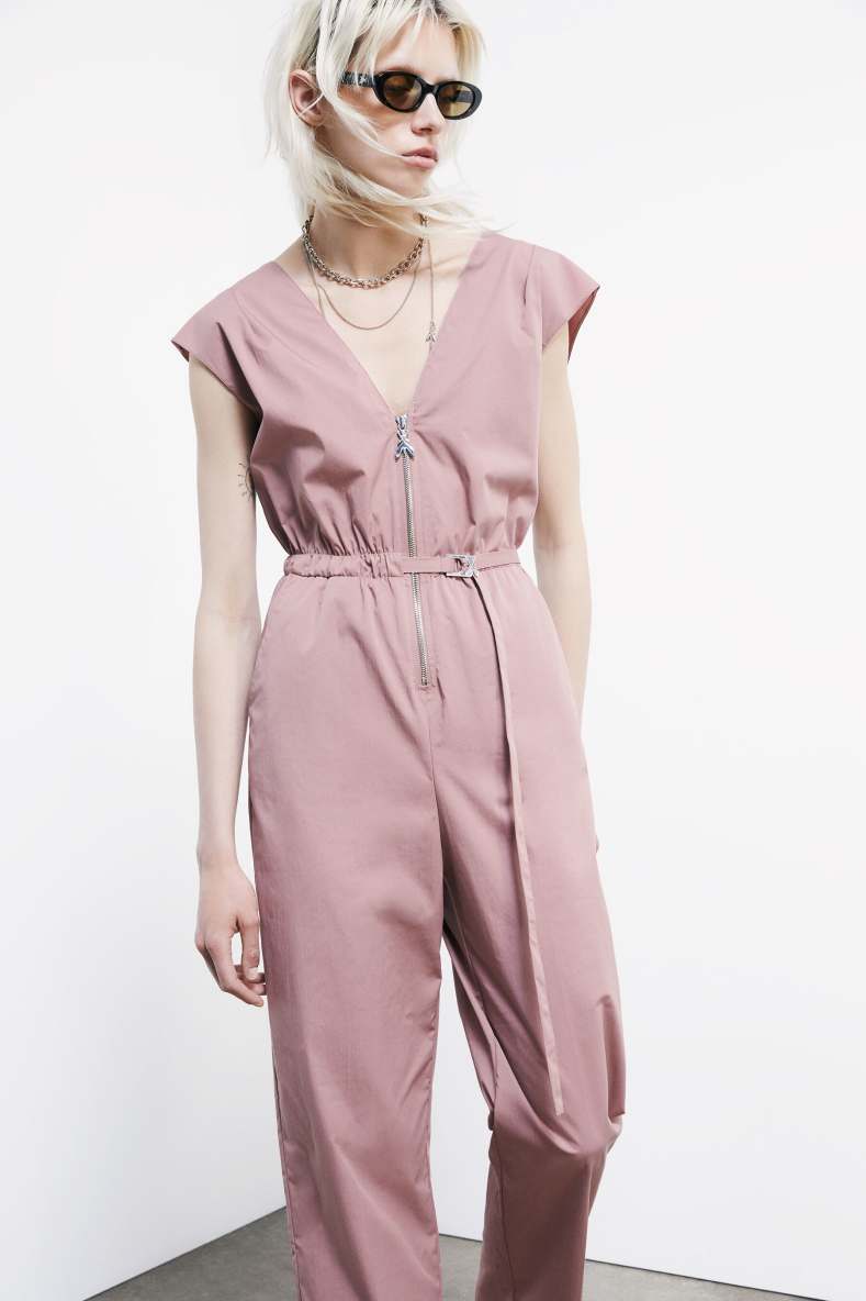 Poplin jumpsuit with belt, Pink, Patrizia Pepe