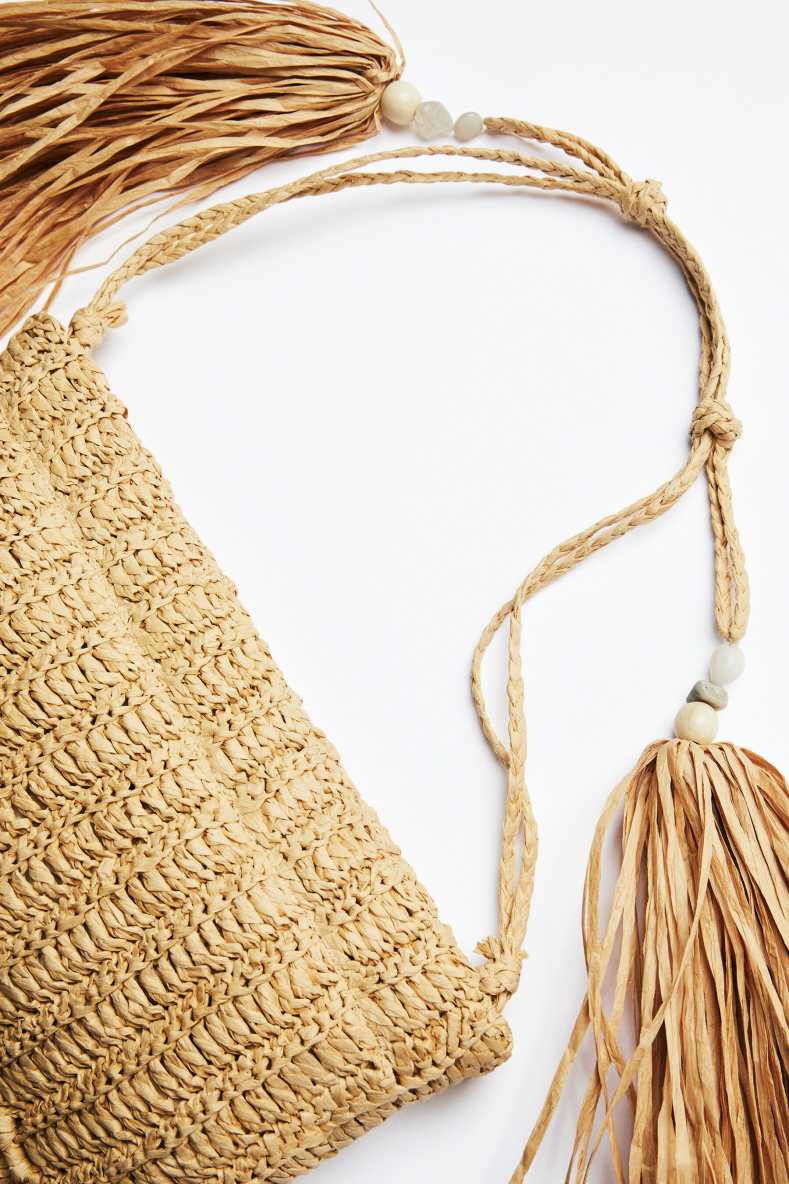 Boho raffia bag with fringes, Beige, Patrizia Pepe