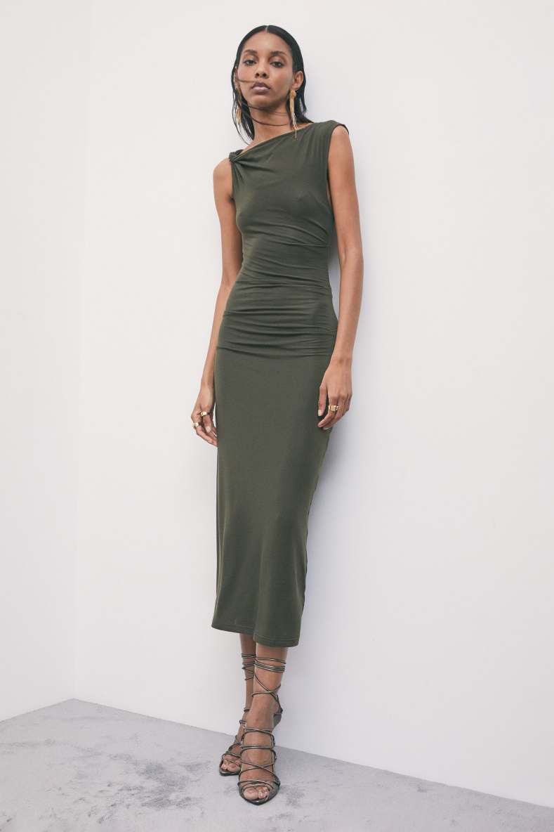 Asymmetric maxi dress in jersey, Green, Patrizia Pepe