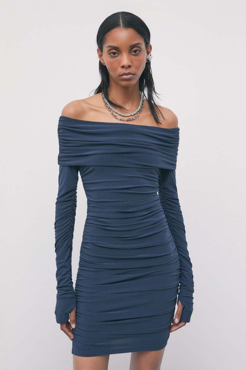 Draped off-shoulder mini dress, Blue, Patrizia Pepe