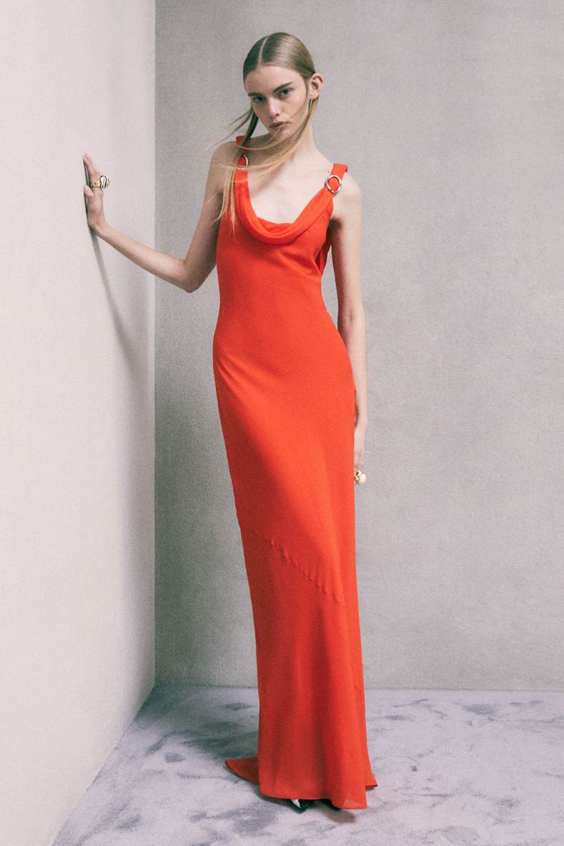 Occasion dress in viscose georgette, Orange, Patrizia Pepe