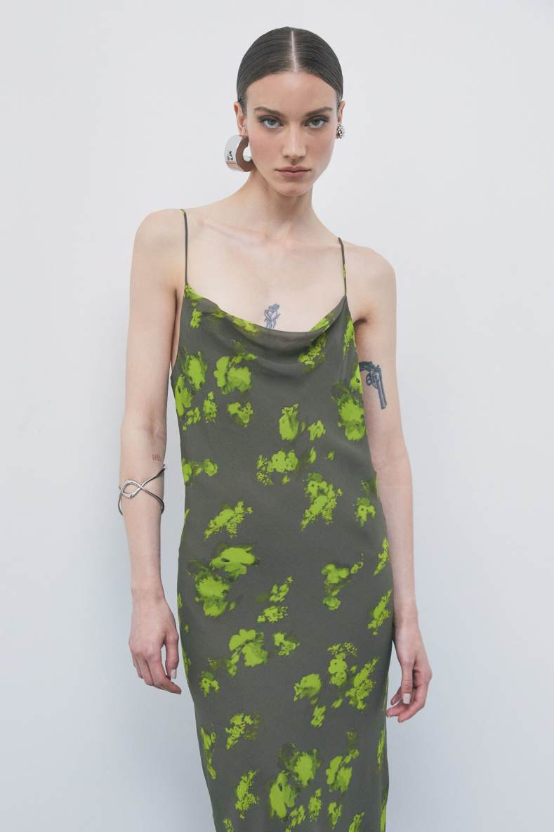 Long printed chiffon slip dress, Abstract Fantasy, Patrizia Pepe