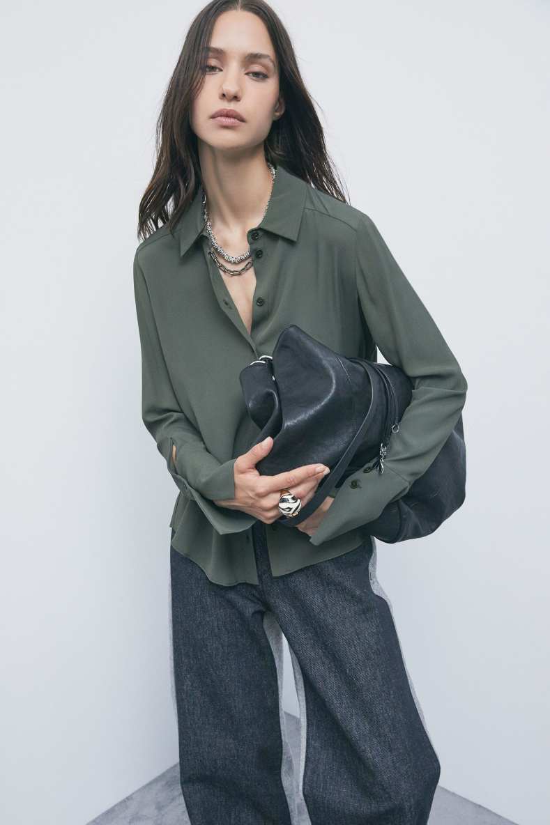 Fluid viscose cr&ecirc;pe shirt, Green, Patrizia Pepe