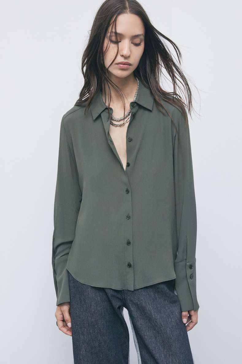 Fluid viscose cr&ecirc;pe shirt, Green, Patrizia Pepe