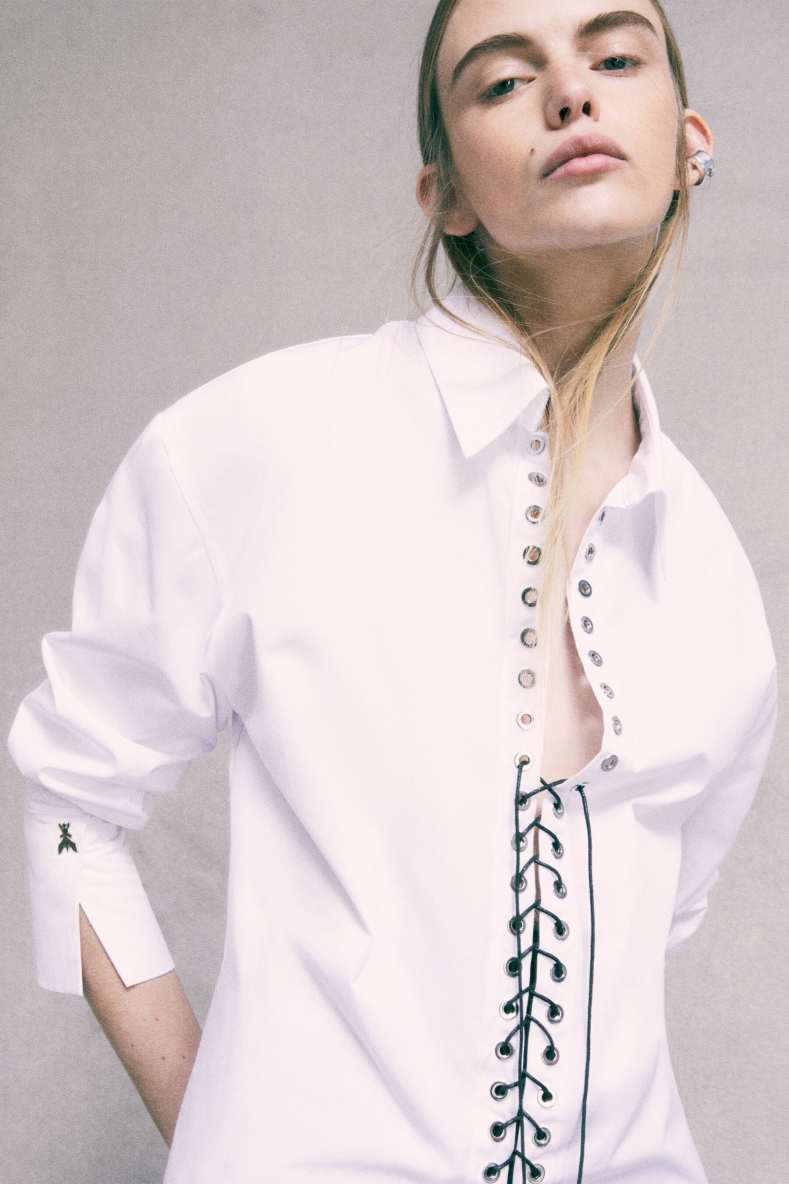 Cotton shirt with lace-up detail, White, Patrizia Pepe