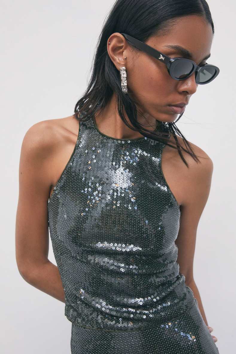 Sequin tulle top, Green, Patrizia Pepe