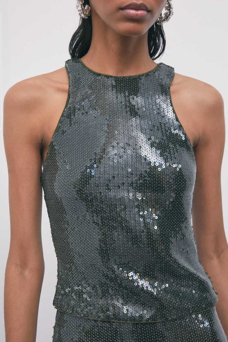 Sequin tulle top, Green, Patrizia Pepe