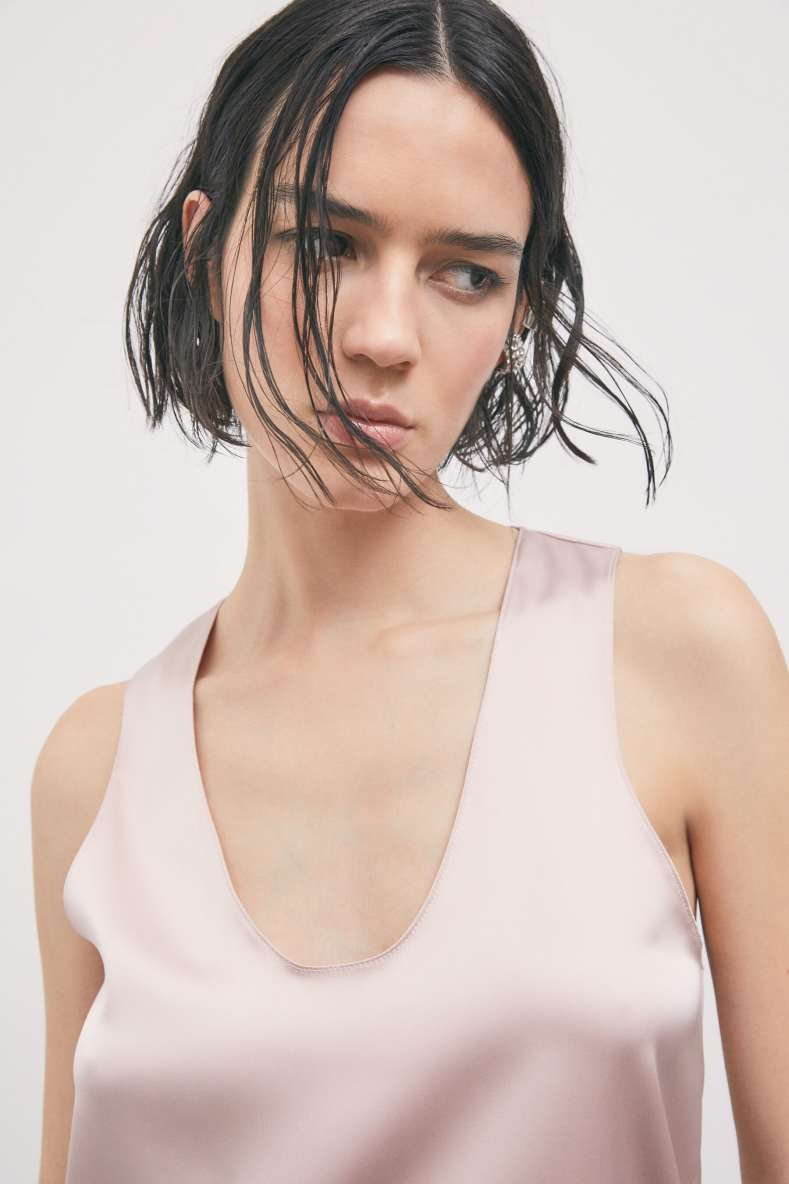 Flowing satin tank top, Pink, Patrizia Pepe