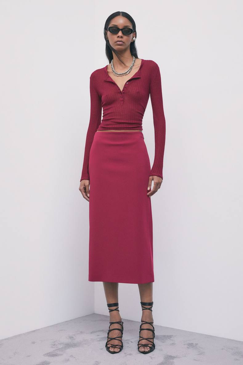 Cr&ecirc;pe midi skirt, Red, Patrizia Pepe