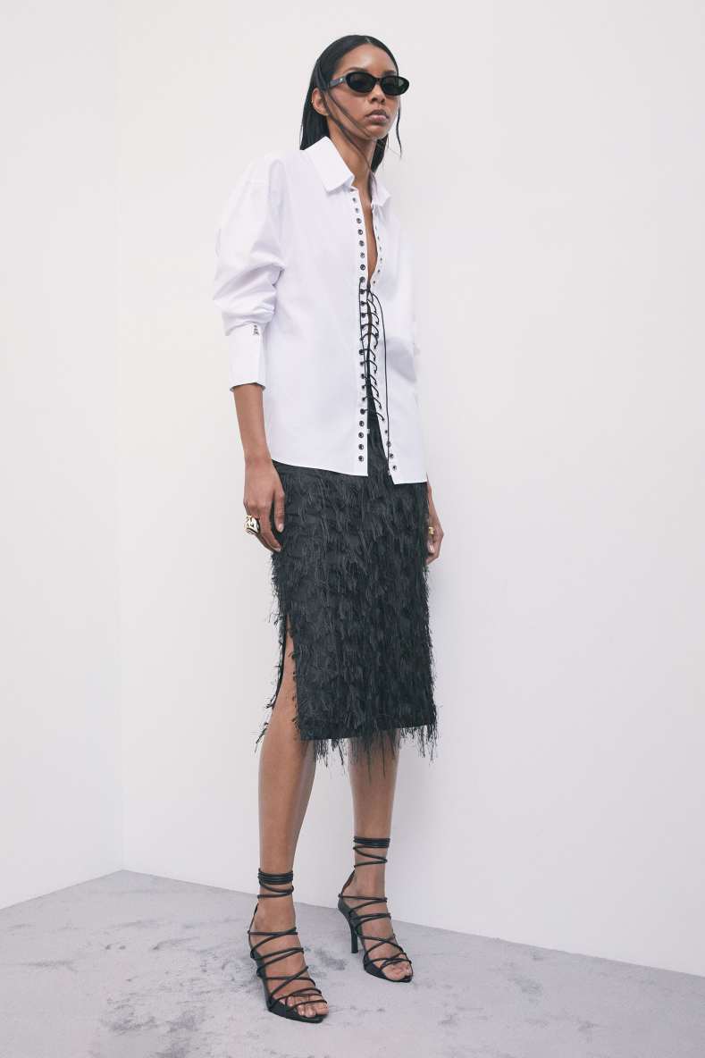 Fringe midi skirt, Black, Patrizia Pepe