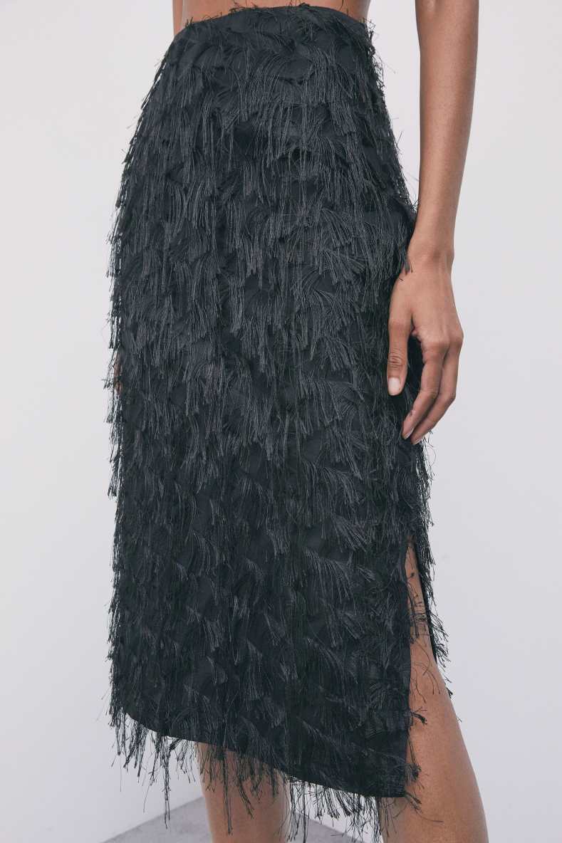 Fringe midi skirt, Black, Patrizia Pepe